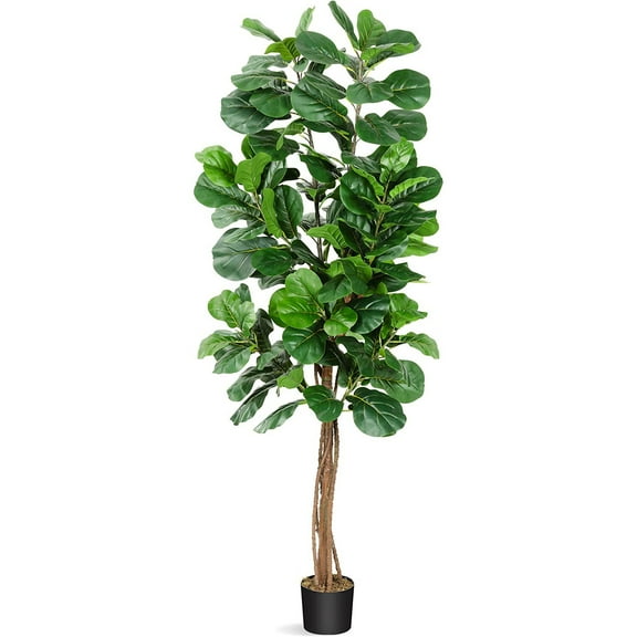 6.1FT Faux Fiddle Leaf Fig Tree, Artificial Plants for Home Decor Indoor Outdoor, 73inch Fake Tall Artificial Ficus Lyrata Tree in Pot Perfect for House Office Living Room Decoration