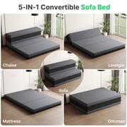 BEHOST 5-in-1 Quad-fold Convertible Sleeper Sofa Bed, 6 Full Size Foldable Floor Mattress for Apartment Dorm Guest Room Camping RV