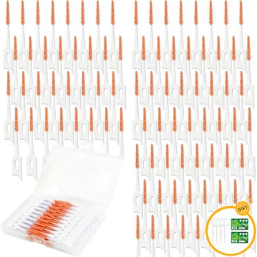 160 Pcs Orange Dental Floss Picks and 100 Pcs Professional Toothpicks for Travel - Soft Silicone Braces Brush, Floss Sticks for Teeth, Disposable Interdental Brushes for Cleaning Teeth Health
