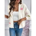 thumbnail image 4 of Women'S Cropped Cardigan Long-Sleeved Sweaters Boho Crochet Floral Embroidery Oversized Open Front Knit Outwear White XL, 4 of 9