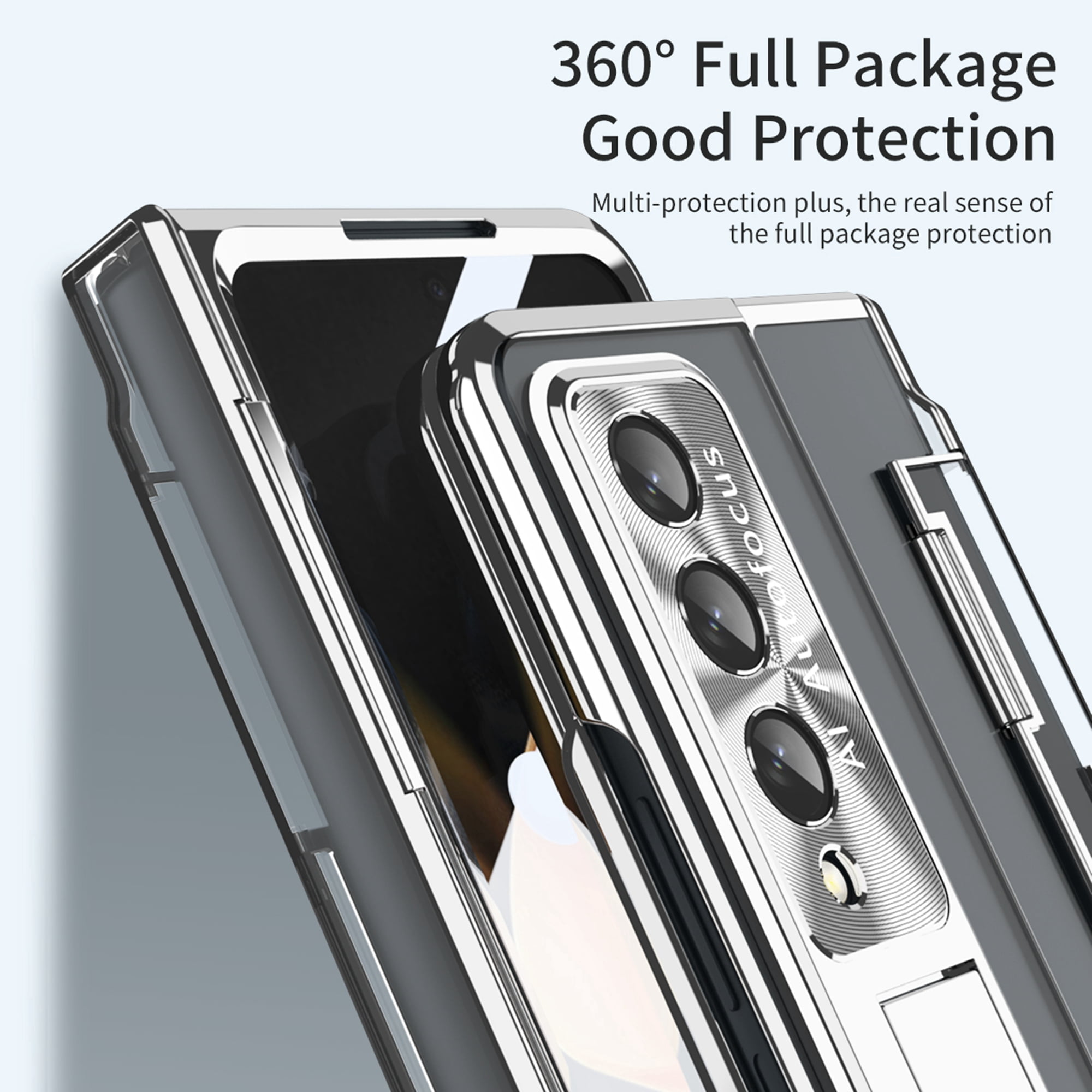 TECH CIRCLE Galaxy Z Fold 4 Case,  Ultra-Thin Luxury Perfect Clear Plating Hard PC Crystal Transparent Kickstand Cover Anti-Scratch Shockproof Protection Case for Samsung Galaxy Z Fold 4 5G, Silver
