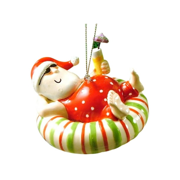 Beachy Coastal Santa on Inner Tube Float Christmas Holiday Ornament