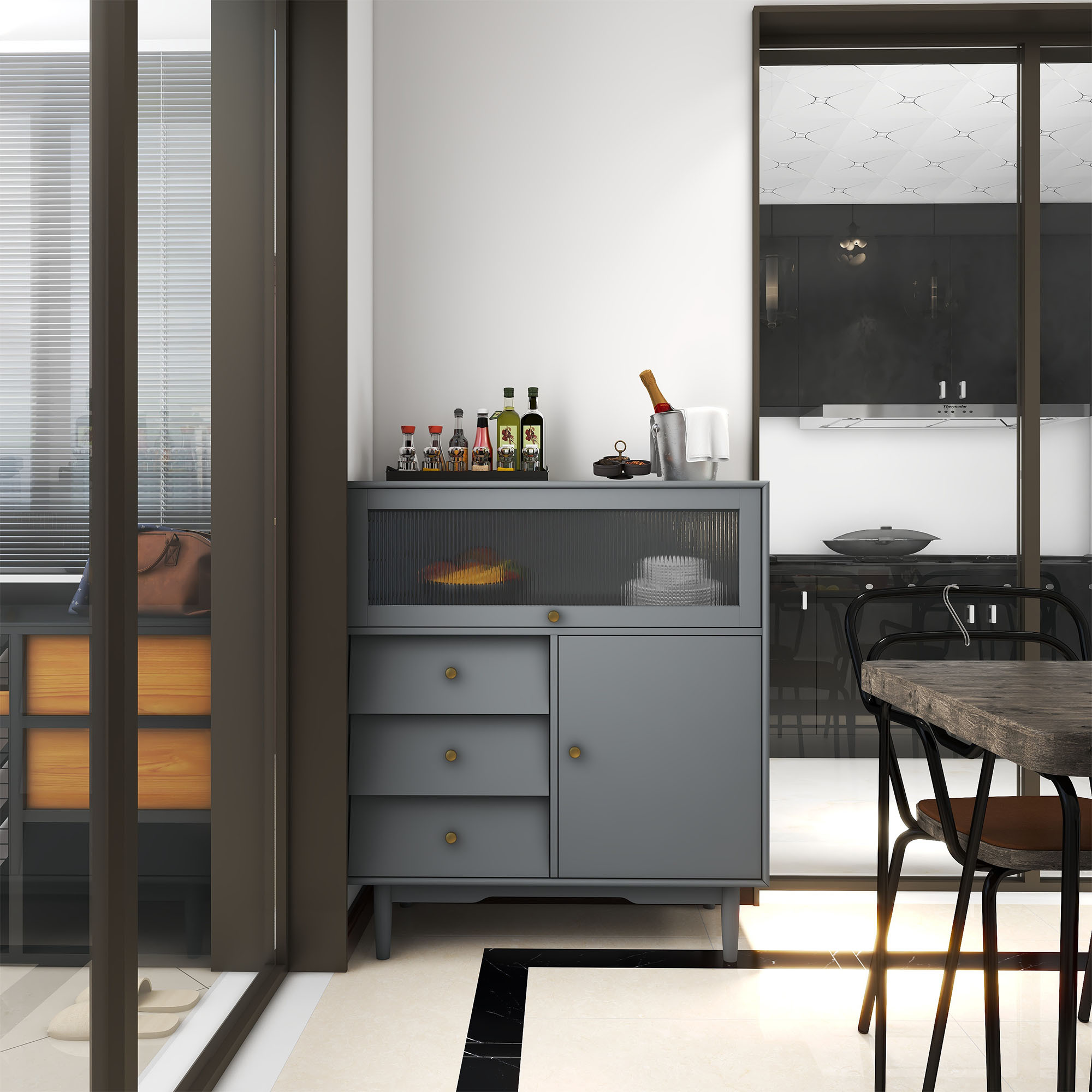 HIUU Retro Sideboards and Buffets with Storage,Microwave Stand with