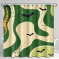 thumbnail image 1 of Whimsical Halloween Shower Curtain with Cartoon Bats & Spiderwebs, 1 of 4