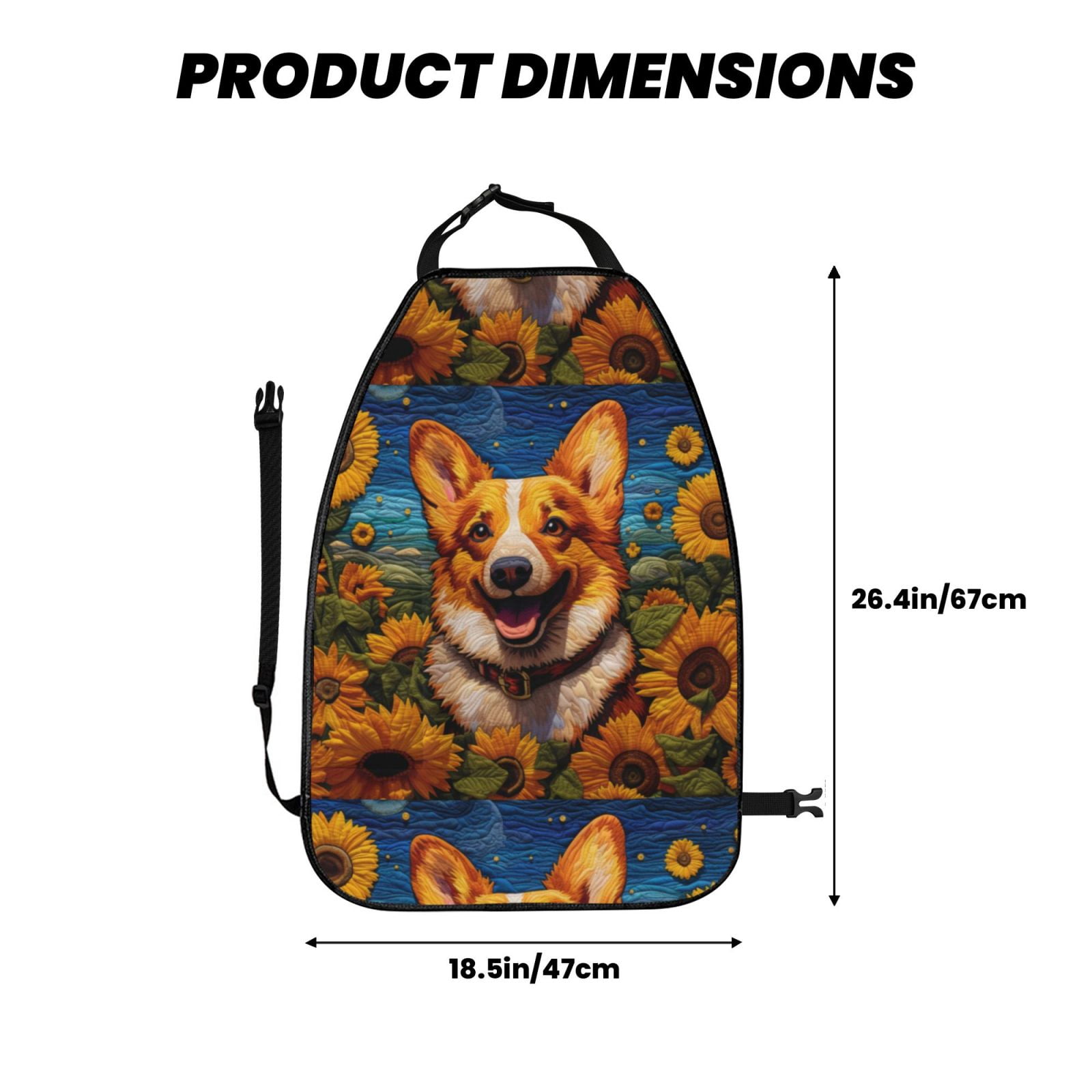 Xecao Artistic Sunflower Corgi Pattern Car Seat Back Protector 2 Pack Large Capacity Pocket, Kick Mats Back Seat Protector