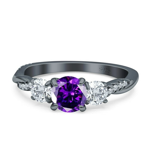Three Stone Infinity Ring Amethyst Black Tone CZ 925 Sterling Silver Size 5