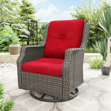 Cozywor Wicker Patio Outdoor Lounge Chair Swivel Rocking Chair Red