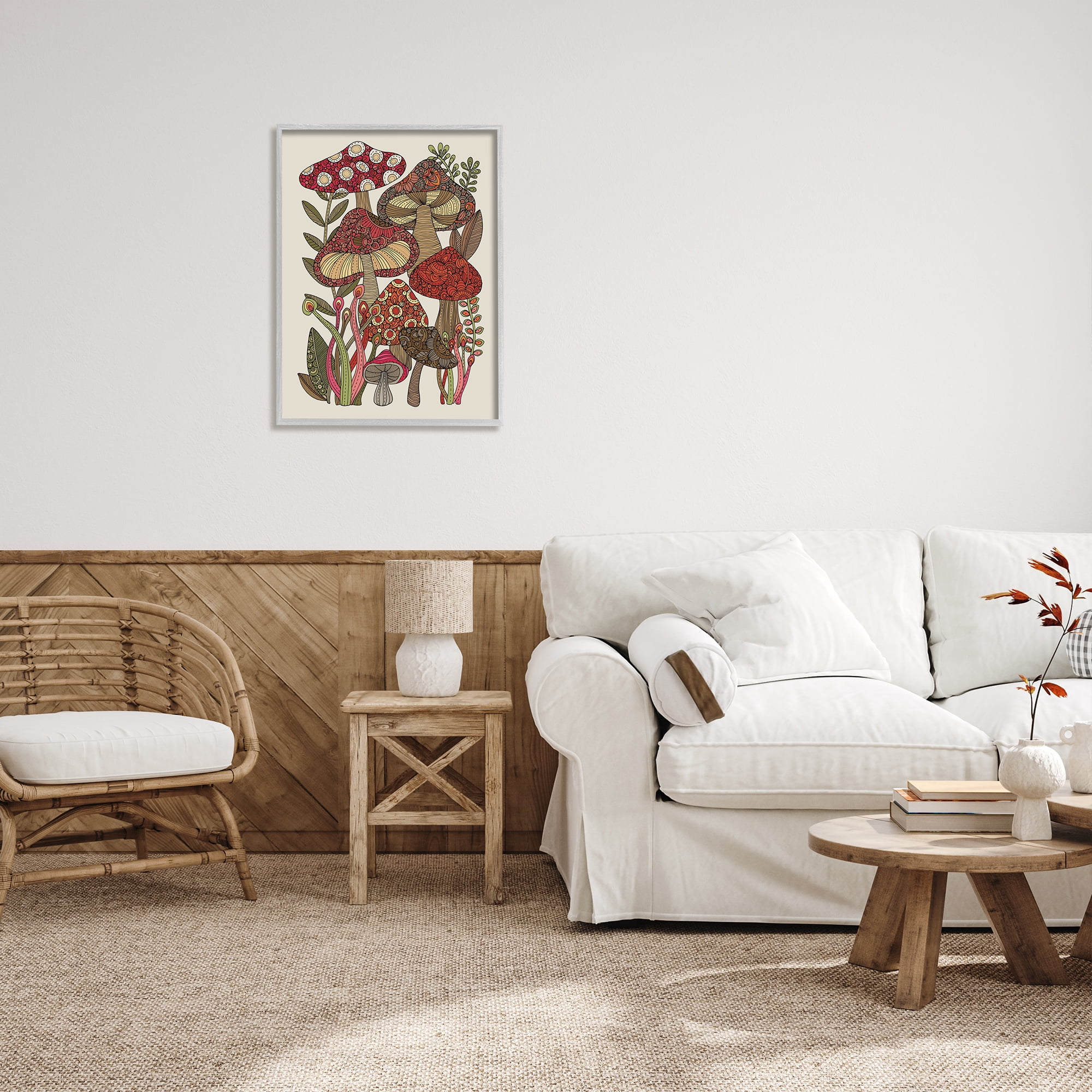 Stupell Industries Layered Mushrooms Nature Botanicals Intricate Floral Patterns Graphic Art Gray Framed Art Print Wall Art, Design by Valentina Harper