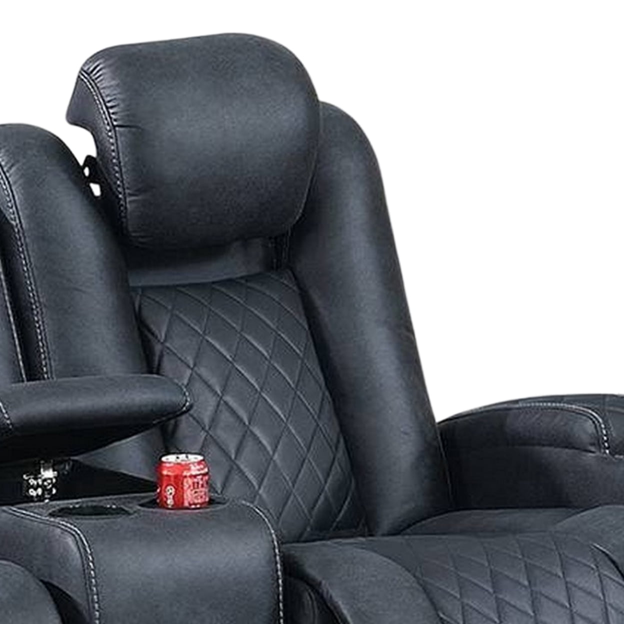 Benzara Elva Upholstered Leather Power Reclining Loveseat in Dark Blue