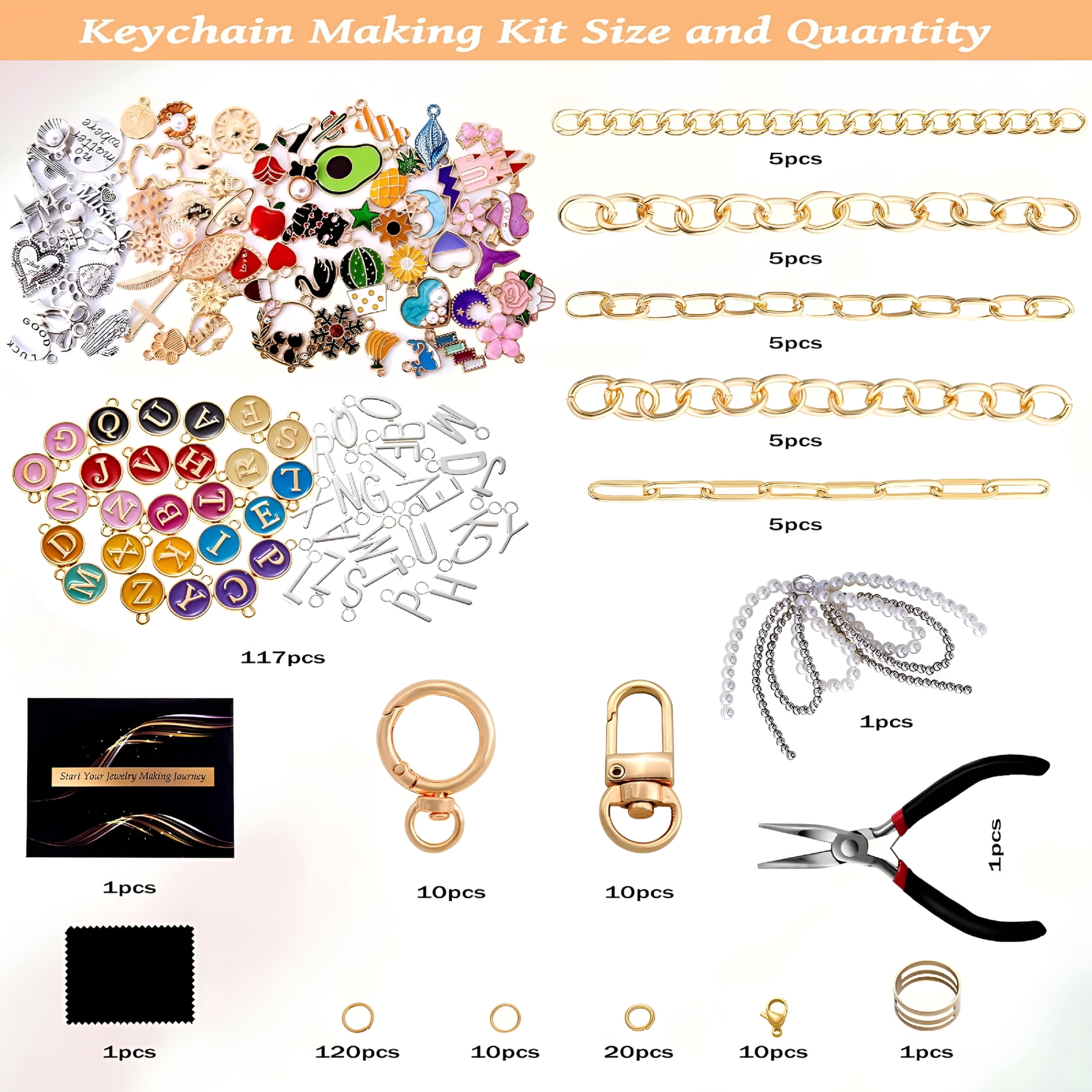 DESIGNICE 325Pcs Keychain Making Kit with Charms, Chains, Jump Rings and Tools – Diy Keychain Kit for Jewelry Making, Bag Charms, Crafts and Personalized Gifts