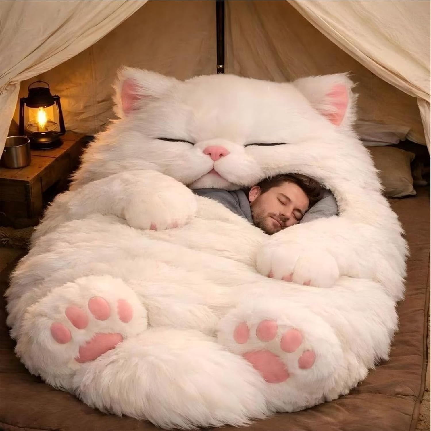 Cozy Cat-Shaped Sleeping Bag for Adults - Washable Plush Blanket with Envelope Style, Ideal for Indoor/Outdoor Use, Home, Camping, and Travel