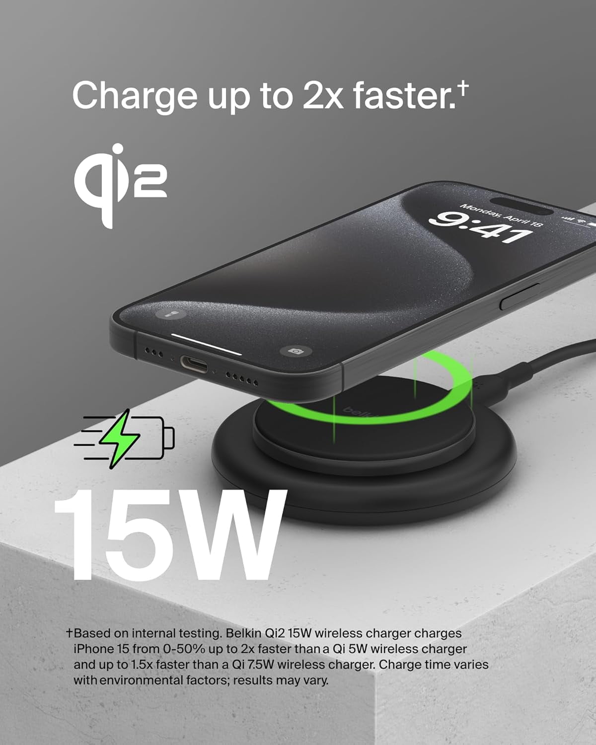 Belkin Magnetic Wireless Charging Pad 15W - MagSafe-Compatible Qi2-Certified Wireless iPhone Charger for Apple iPhone 16, 16e, 15, 14 Series, AirPods w/Non-Slip Base, Power Supply Included - Black