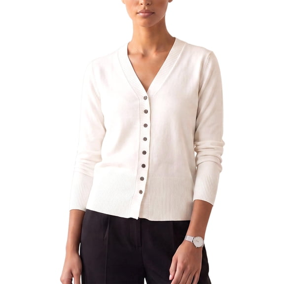 INSPIRE CHIC Womens Knit Cardigan Sweaters Long Sleeve V Neck Dressy Casual Office Tops Small White