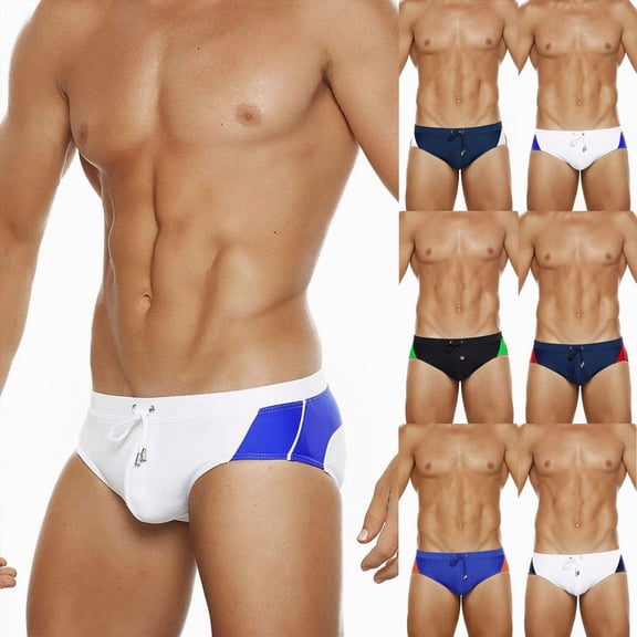 Rotm Swim Briefs for Men Men's Swimwear Bikini Swimming Briefs Drawstring Swimsuits Board Surf Shorts Trunks White,2XL