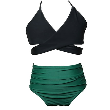 Two-Piece Swimsuit Women Bikini Tankini Set Beachwear Push-Up Bra Halterneck