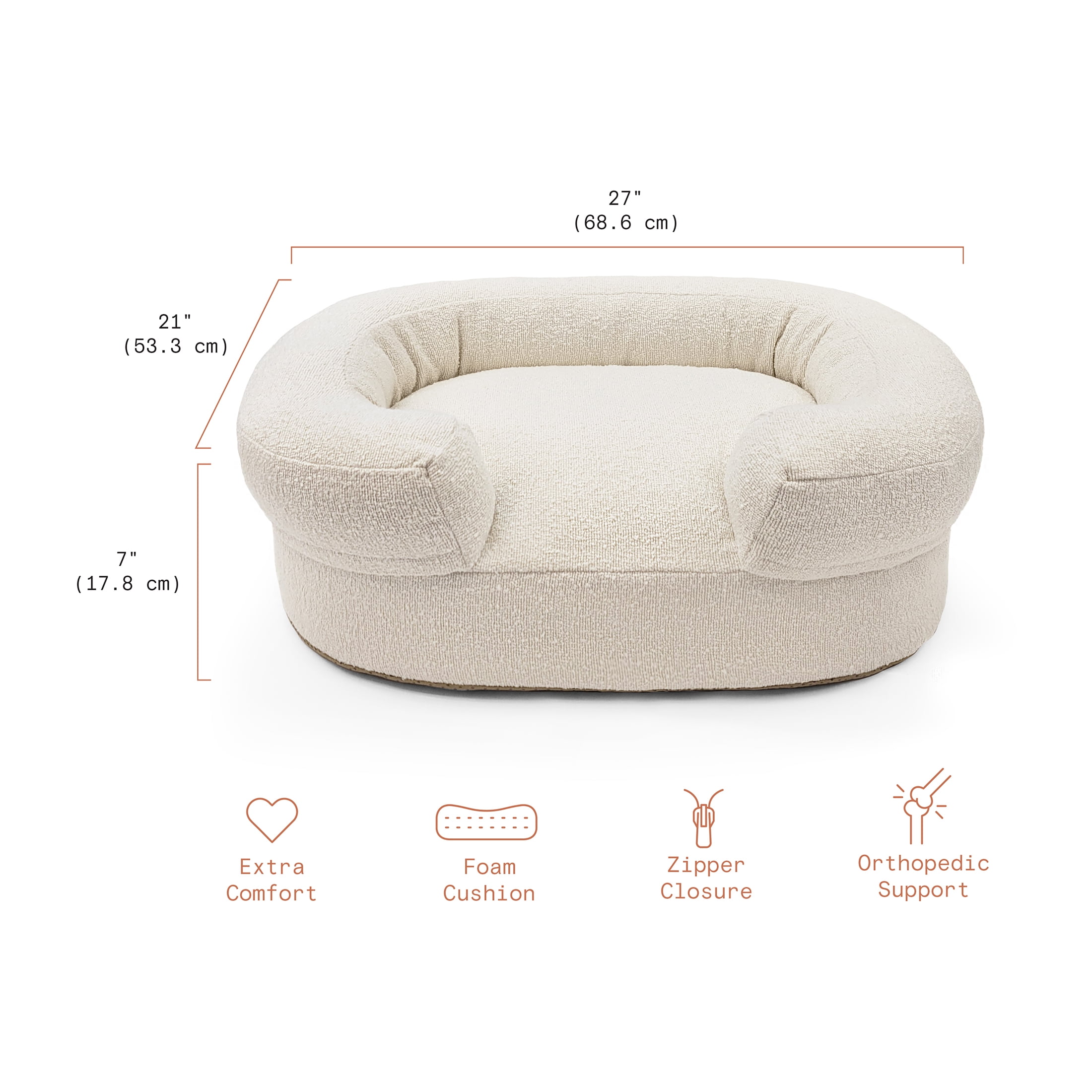 Beautiful Bolster Small Pet Bed, 21 x 27 x 7in, Ivory by Drew Barrymore