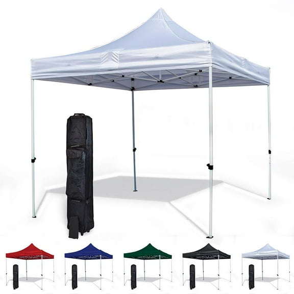 White 10x10 Canopy Tent - Economy Edition - Durable Steel Frame, Water-Resistant Canopy Top - Bonus Wheeled Canopy Bag and Premium Stake Kit (5 Color Options)
