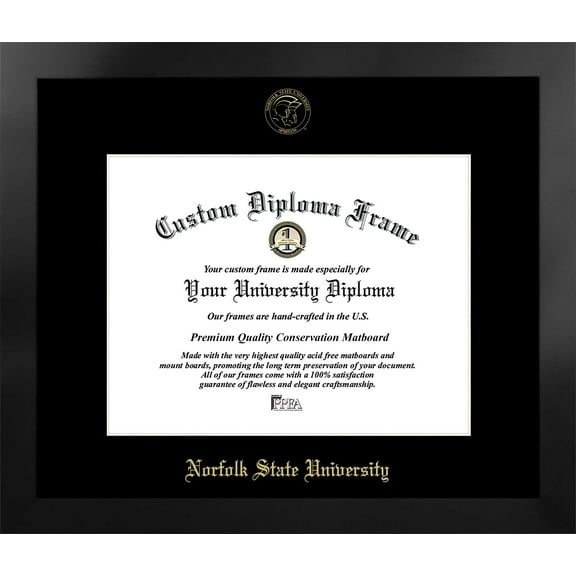 Norfolk State 14w x 11h Manhattan Black Single Mat Gold Embossed Diploma Frame with Bonus Campus Images Lithograph (value savings at $59)