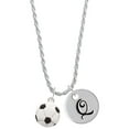 thumbnail image 1 of Delight Jewelry Silvertone Large Enamel Soccer ball Silvertone Script Initial Disc - Q - Charm Necklace, 20"+3", 1 of 4
