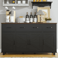 thumbnail image 3 of HAUXITIO Farmhouse Buffet Cabinet with 4 Barn Doors & 3 Drawers,Coffee Bar Sideboard for Kitchen & Dining Room,Black+Brown, 3 of 8