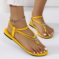 thumbnail image 2 of KEGIRLOM Women's Versatile Buckle Strap Beaded Flops Plus Size Shoes Spring/Summer Style Trendy Comfortable Flat Decorative Outdoor Beach Sandals Yellow 9, 2 of 5