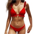 thumbnail image 1 of Matching Family Swimsuits Women's Solid Color Fashion Casual Ruffled Edge Split Binding Bikinis Sets, 1 of 7
