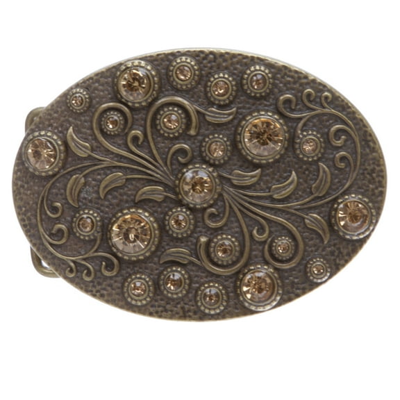 Women's Rhinestone Bling Flower Oval Belt Buckle
