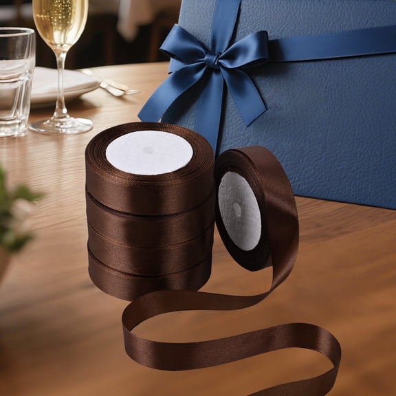 THEGLY 7/8 inch 25yards,Total 5 roll 125 yards,Brown Satin Ribbon for Gift Wrapping, Wedding, Crafts, Christmas,Invitation Decorations and More
