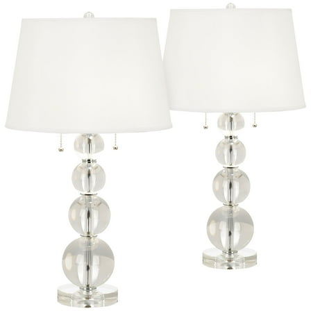 Vienna Full Spectrum Modern Table Lamps 26.5" High Set of 2 Stacked Crystal Spheres Glass White Drum Shade for Living Room Family Bedroom