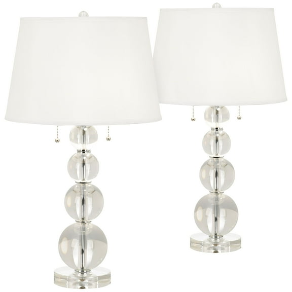 Vienna Full Spectrum Modern Table Lamps 26.5" High Set of 2 Stacked Crystal Spheres Glass White Drum Shade for Living Room Family Bedroom