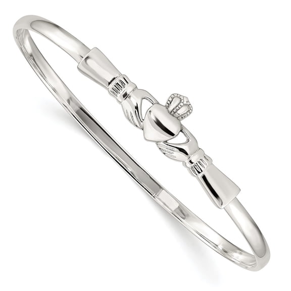 White Sterling Silver bracelet Bangle 3 mm Claddagh