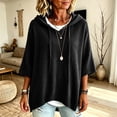thumbnail image 3 of Womens Solid Hoodies 3/4 Sleeves Drawstring Loose Knit Pullover Sweater, 3 of 5