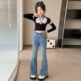 thumbnail image 5 of Byoo Toddler Girl Flare Pants High Elastic Waist Fit Leg Jeans with Pocket Casual Soft Kids Denim Pants, 5 of 9
