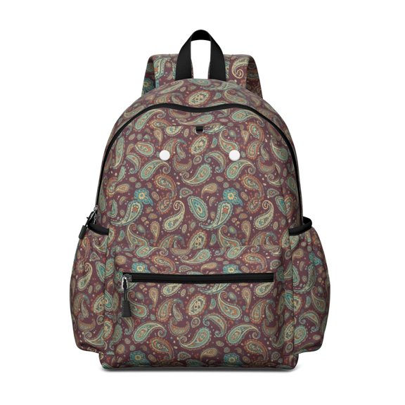 Paisley and Damask Red Pattern Cute School Backpack with Padded Back and Adjustable Shoulder Straps 13.4"x11"x4.7"