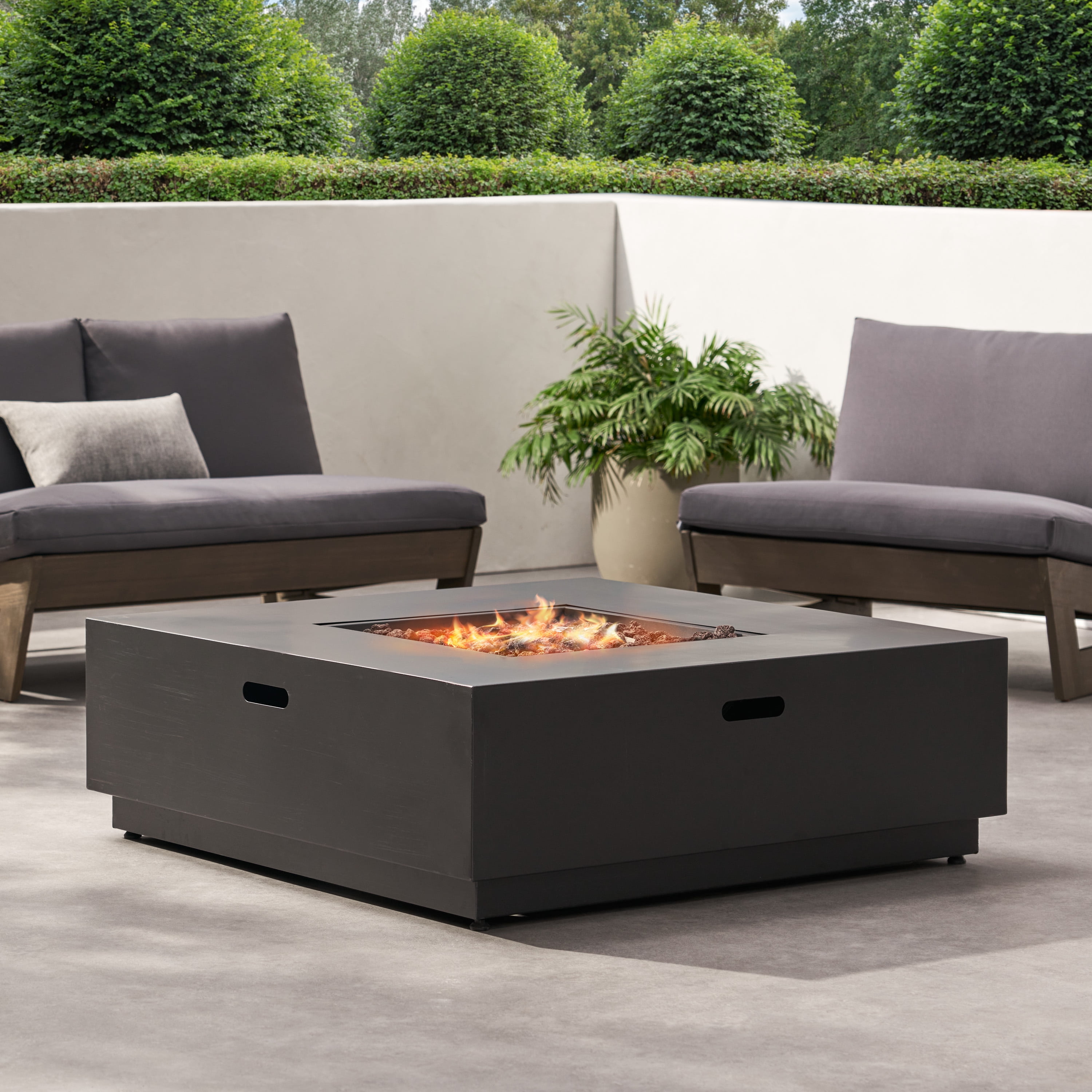 Jasmine Outdoor 50,000 BTU Square Fire Pit (No Tank Holder), Dark Gray