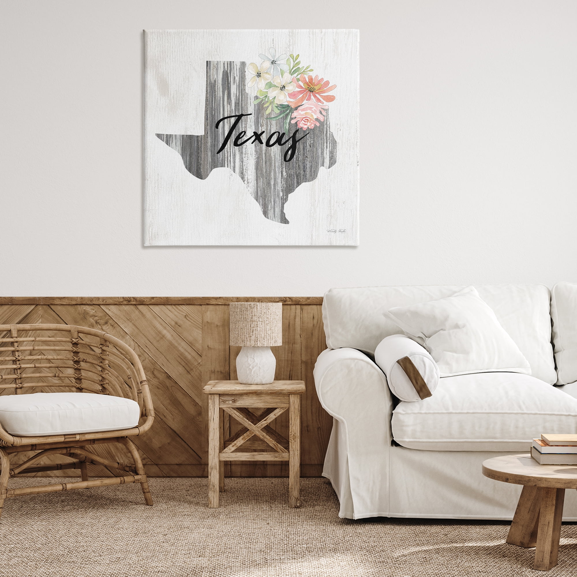 Stupell Industries Shabby Chic Texas Botanical & Floral Painting Gallery Wrapped Canvas Art Print Wall Art, 36 x 36