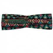 Vintage Headband, Eastern Style Doodles Native Tribe Art Folk Oriental Art, Elastic and Soft Women's Bandana for Sports and Everyday Use, Grey Red Coconut, by Ambesonne
