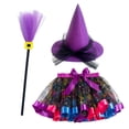 thumbnail image 4 of REDARER Girls Halloween Witch Cosplay Set with Pointed Witch Hat Printed Tulle Skirt Bow Decoration Themed Party Dress Up Outfit,M, 4 of 4