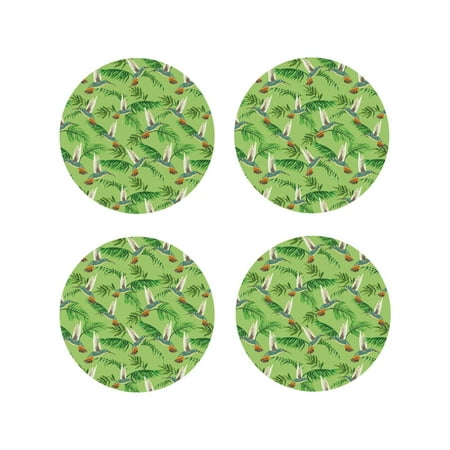 

Leather Coasters with Heat-resistant for Drinks Green Hummingbird Palm Leaf -标题2 Round Shape
