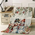 thumbnail image 2 of Winter Snowman Throw Flannel Blanket 32x48In Christmas Gift Leaves Flower Snow Ball Vintage Linen Super Soft Cozy Bed Blanket, Lightweight Plush Fuzzy Bed Throw for Bedroom Sofa Couch Living Room, 2 of 4
