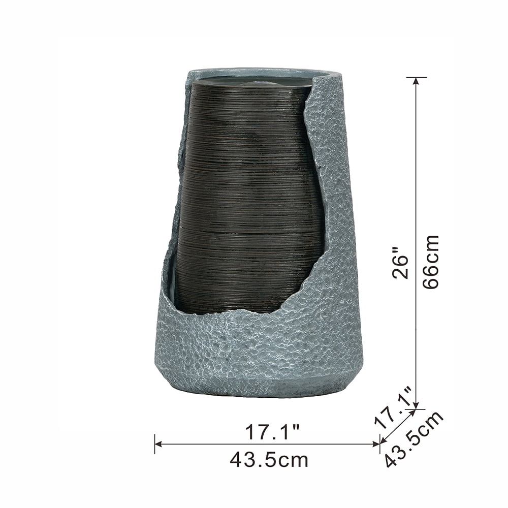 CoSoTower 17X17X26" Indoor Outdoor Polyresin Water Fountain, Unique Broken Urn Fountain Chic Dynamic Modern Design with Light for Garden, Lawn, Backyard, Porch