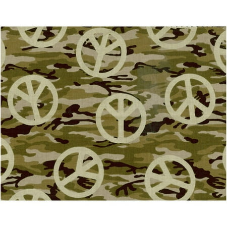 Camo Peace Olive Green Fabric