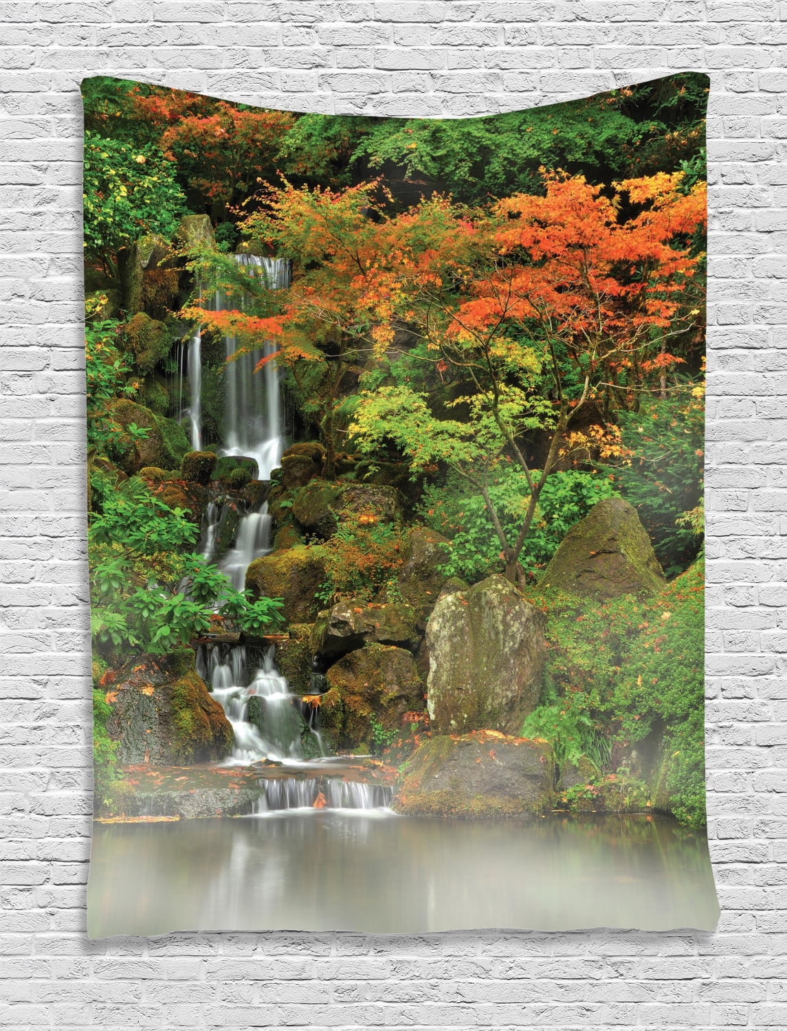 Waterfall Tapestry, Wild Small Cascade Pouring over Steep Stones