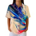 thumbnail image 3 of Summer Polo Shirts for Women Waffle Retro Texture Gradient Print Golf Polos Short Sleeve Button Collar Trendy Blouse Blue XXL, 3 of 6