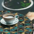 thumbnail image 3 of Ambesonne Mosaic Fitted Round Tablecloth, Geometric Triangles Modern, 40"- 44" Diameter, Pale Eggplant and Teal, 3 of 5