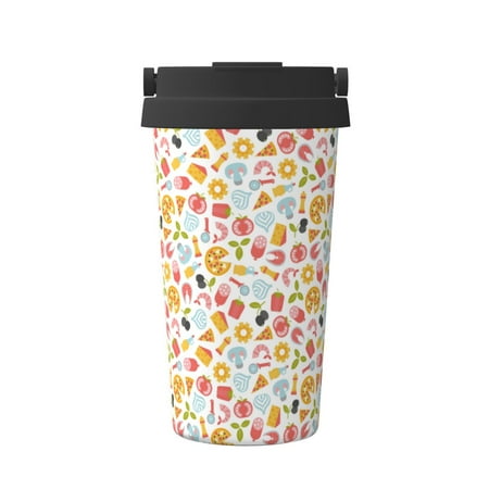 

Xecao Afternoon Tea Pattern Insulated Coffee Mug with Handle & Flip Thermos Mug Water Bottle Coffee Tumbler Cup