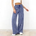 thumbnail image 5 of Dwellite Womens Plus Size Wide Leg Pants Elastic High Waist Striped Casual Palazzo Pants Lounge Trouser with Pockets Blue S, 5 of 5