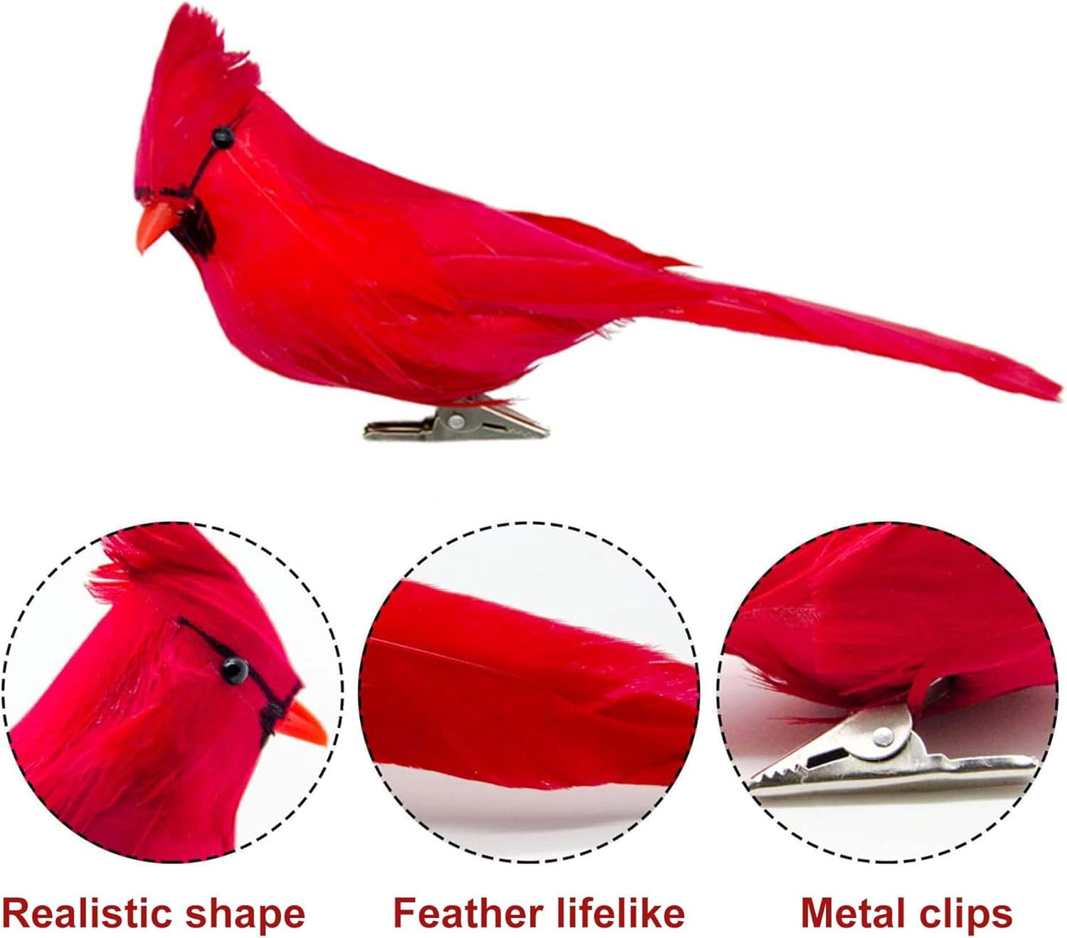 Ebaokuup 12 Pcs Artificial Red Cardinal Birds Clip, Christmas Cardinal Birds Clip, Fake Bird Red Cardinals Decor for Christmas Tree Ornament Decorations, Arts and Crafts