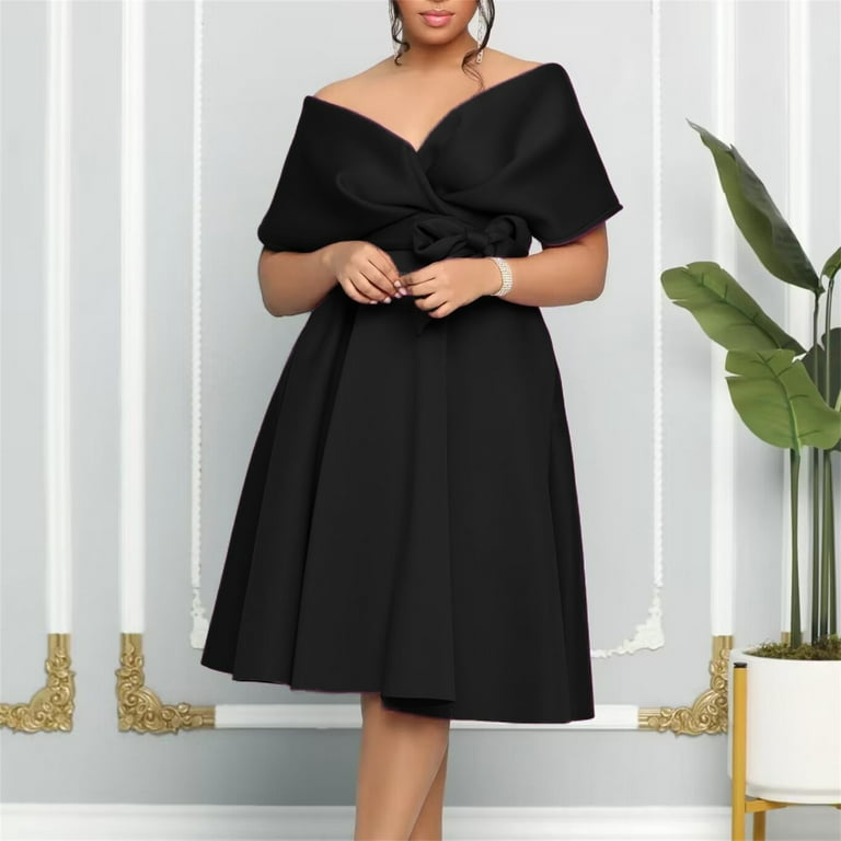 European and American Women s Maxi Dresses for Petite Plus Size V Neck off The Semi formal Cocktail Dress Shoulder Sexy Straps Big Womens Dress Jacket Dress Banquet Dress Walmart