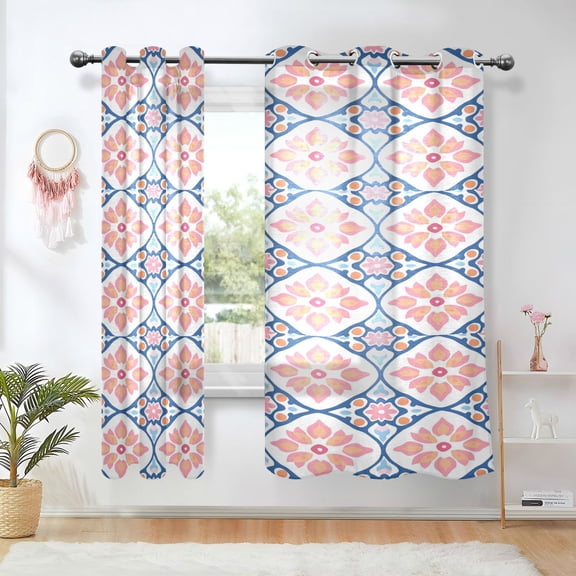Yayeee Window Curtains Light Filtering 63"x42" Grommet Panel Pair Home Living Room Decor, Mosaic Flowers Pattern